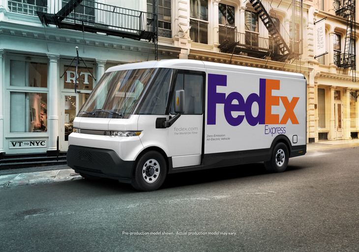 FedExのカラーリングが施された「ブライトドロップ」用電気自動車「EV600」。