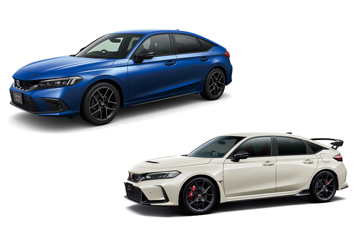 2位となったホンダの「シビックe：HEV」（写真左上）と「シビック タイプR」（同右下）。2022-2023 パフォーマンス・カー・オブ・ザ・イヤーを受賞した。