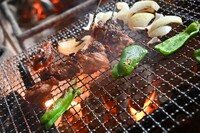 「らくだ山」では各席に囲炉裏が設えられており、自慢の鶏料理を炭火でいただく。至福のときである。