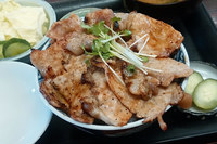 波久礼駅の近所の焼き肉屋さんでいただいた豚丼。写真では見切れているけど、あおさのおみそ汁も美味でした。