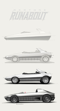 以下は、モチェリンのスケッチから。「コンパクトで低く、前傾姿勢のスタンスは、静止状態でも躍動感を生み出します。（中略）水面を切り裂く船首のように、俊敏性と即応性を表現しています」と彼は解説する。（提供：Bertone）