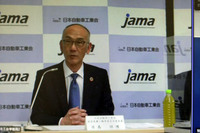 会見の冒頭であいさつを述べる、日髙祥博 自工会副会長兼二輪車委員会委員長。（写真はオンラインでの試聴画面）