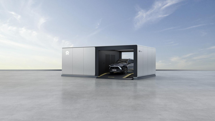 NIO（ニオ）によるバッテリー自動交換施設のイメージ。