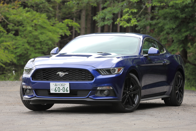 
    フォード・マスタング 50 YEARS EDITION
    ボディーサイズ：全長×全幅×全高＝4790×1920×1380mm／ホイールベース：2720mm／車重：1660kg／駆動方式：FR／エンジン：2.3リッター直4 DOHC 16バルブ ターボ／トランスミッション：6段AT／最高出力：314ps/5500rpm／最大トルク：44.3kgm/3000rpm／タイヤ：（前）255/40ZR19 （後）255/40ZR19／車両本体価格：465万円
    