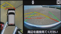 左は上から見下ろす形で周囲の状況を把握できるパノラマモニター。右はフロントビューカメラ。サイドビュー、リアビューも選択できる。