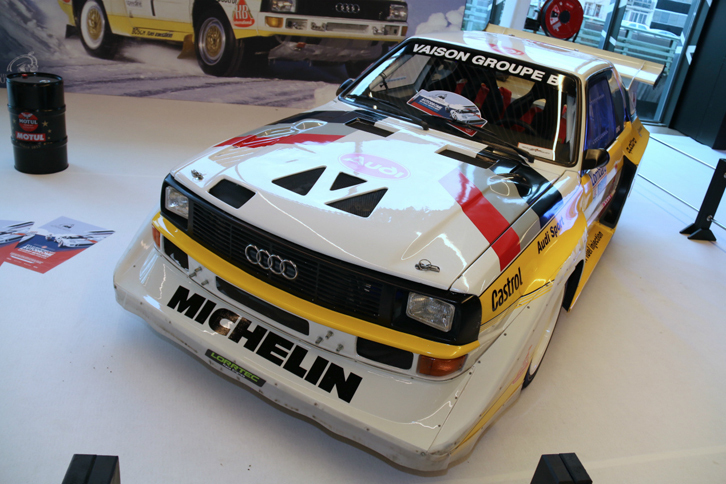 「アウディ・クワトロS1」（レプリカ）。同モデルは、1985年のアルゼンチンラリーでデビュー。ハンヌ・ミッコラをはじめ数々の名パイロットを表彰台へと導いた。
