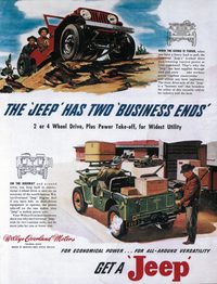 1946年当時のジープの広告。このころのジープは、あくまで業務用の車両として考えられていた。