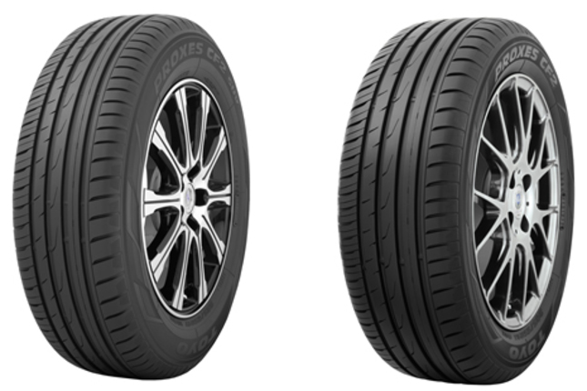 トーヨータイヤの低燃費タイヤである「PROXES CF2 SUV」（左）と「PROXES CF2」（右）。