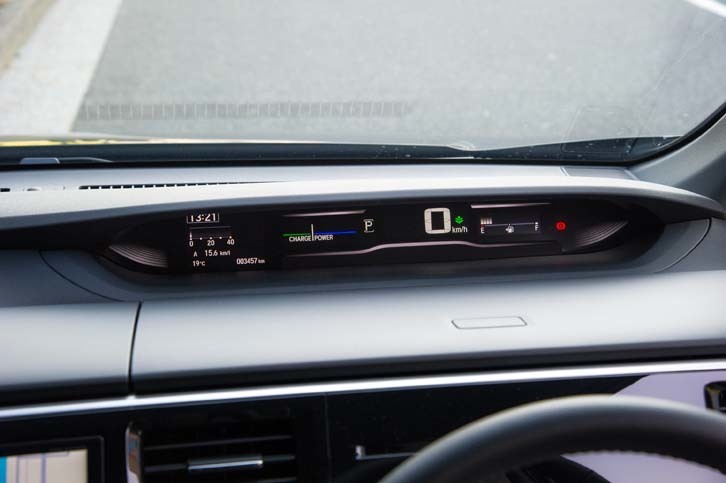 ハイブリッド車専用の機能として、メーターパネルにはエネルギーフローが表示される。