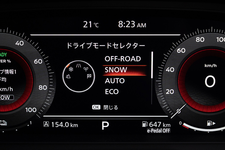 イベントではドライブモードによる走りの変化もチェック。スノーモードでは走行安定性が一段と高まるのを実感した。