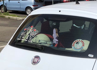 写真2：「フィアット500」。ロッキーと名づけられた飼い犬がいる。