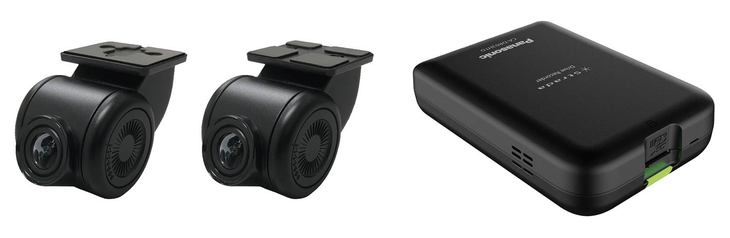 同時新登場の専用ドライブレコーダー「CA-DR03 HDT」は前後2カメラ仕様。どちらも必要最小限の大きさで装着時の視界妨げを極力抑える。