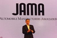 東京モーターショー2017の説明会において、イベントの概要や目的を説明する日本自動車工業会会長（当時）の西川廣人氏。ちなみに現在は、トヨタ自動車の豊田章男社長が自工会の会長を務めている。