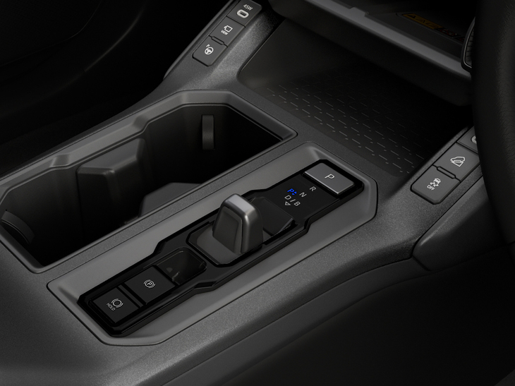 電子制御式のシフトセレクターは前後に倒して操作するタイプ。他ブランドではよく見かけるが、トヨタとしては初採用だという。