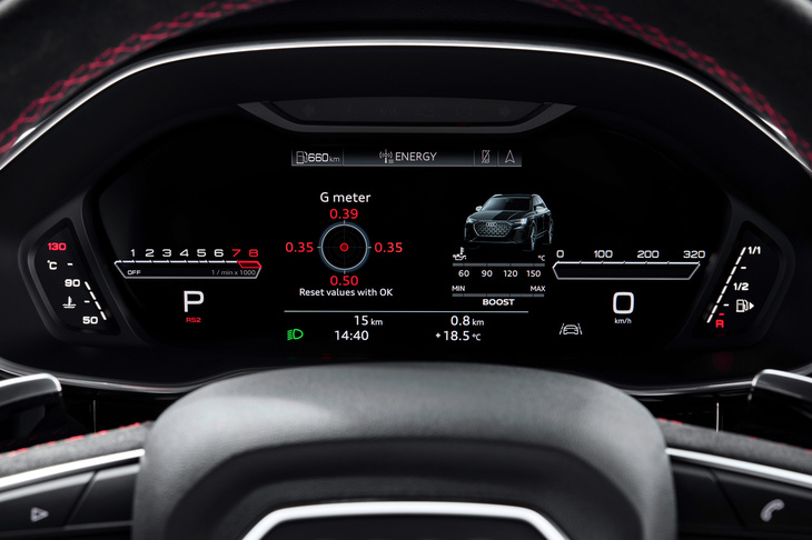 アウディバーチャルコックピットにはブースト計や加速度センサーなどの表示機能も備わっており、ドライバーの気分を高めてくれる。