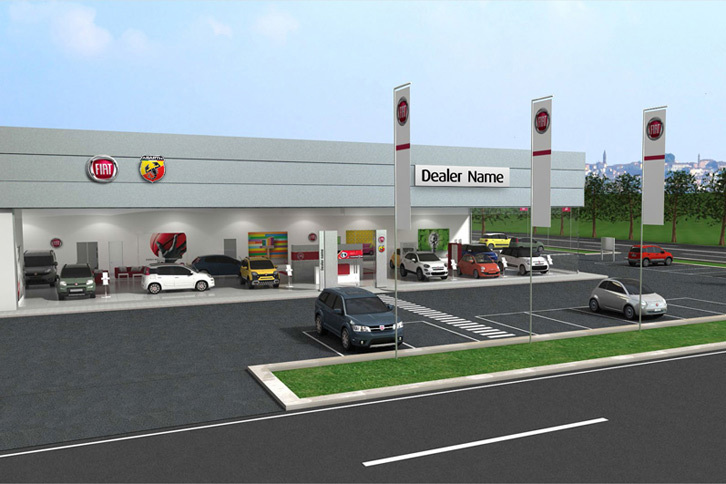 統合後のフィアット／アバルト正規ディーラーの店舗イメージ。