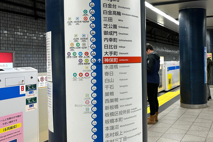 都営三田線神保町駅にて。この狭い視界の中にも、色があふれている。