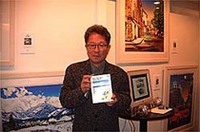 パーティ会場に招かれた版画家、鈴木英人氏。1980年のデビュー以来、雑誌や教科書のカバーや、CDジャケットを数多く手がける。