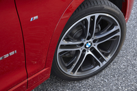 「X4 xDrive35i Mスポーツ」のホイールは、標準で19インチ。テスト車にはオプションの20インチアルミホイールが装着されていた。
    