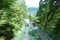 高尾山はケーブルカーやリフトで中腹（海抜472m付近）まで登ることができる。写真はリフトからの風景。この下を高尾山トンネルが走っているのだ。