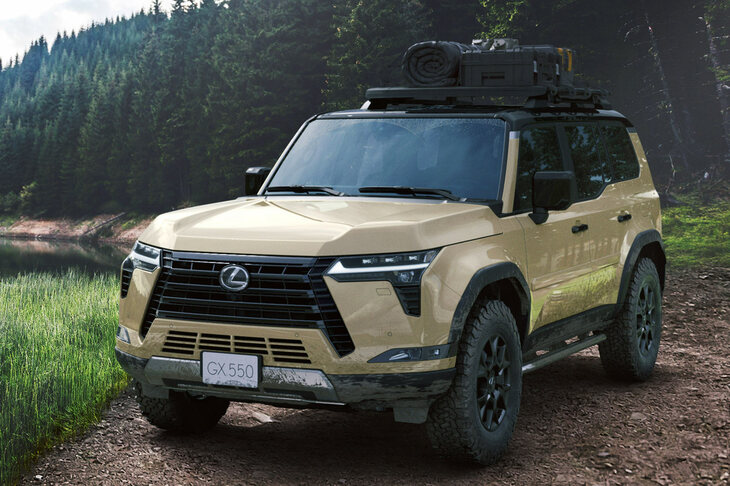 2024年秋の日本発売を予定している「レクサスGX」。兄貴分の「LX」と比べると、グリルとフロントマスク、ボディーサイドに一体感があり、グリルから始まる横方向の流れが、そのままドアへと続いていくデザインとなっている。