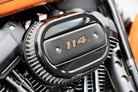 ドラッグレーサーを思わせる、ろ紙むき出しのエアフィルター。誇らしげな「114」の数字は、排気量が114キュービックインチ（1868cc）であることを示す。