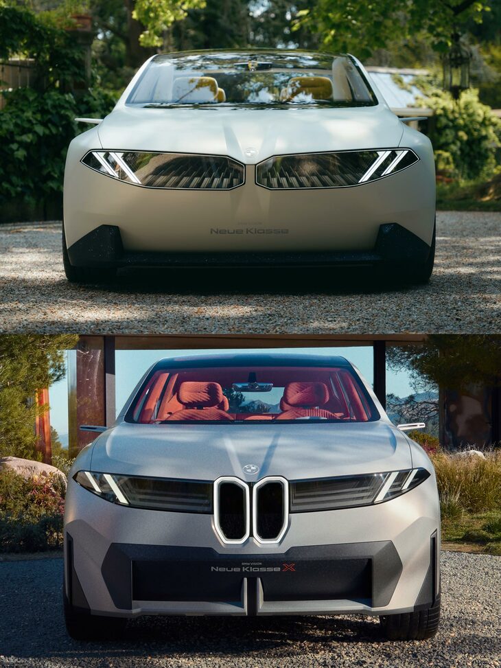 同じ「ノイエクラッセ」シリーズの2台だが、フロントまわりの意匠は大きく異なる。セダンではランプを内包した2つの枠をキドニーグリルと見立てているのに対し、SUVではフロント中央に小ぶりなキドニーグリルが残されているのだ。