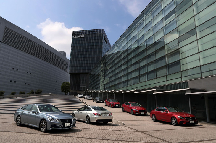 Eセグメントセダンのジャイアントテストでは、6項目のテストメニューにチャレンジ。魅力あふれる7車種8台の真価をつまびらかにしました。（photo：北畠主税）