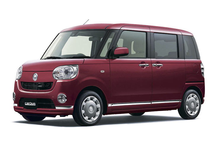 「ムーヴ キャンバス」のカラーバリエーション。写真のボディーカラーは、ファイアークォーツレッドメタリック。