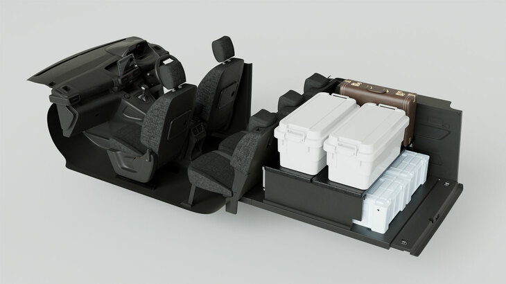 専用アクセサリー「アグレ・ストレージ＆ベッドキット」を新規設定。これは高い積載能力をさらに引き出すストレージ機能。