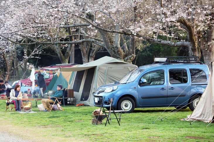 前日の雨によるキャンプサイトへの影響が心配されたが、実際には足元が湿っていた程度。芝生や気温の上昇にも助けられ、快適なアウトドアが楽しめた。キャンプをしながら桜の開花をじっくり鑑賞するのは、春の足音を感じるぜいたくな時間となったはずだ。