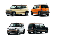 「ハスラー ワンダラー」のカラーバリエーションは4タイプ。写真左上から時計回りに「シフォンアイボリーメタリック」「パッションオレンジ」「ブルーイッシュブラックパール」「ピュアホワイトパール」。