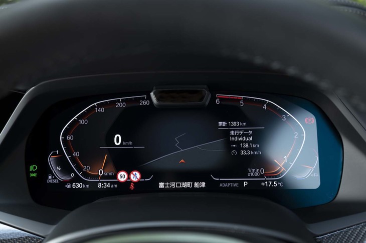 液晶メータークラスター「BMWライブコックピット」は12.3インチの大画面。タコメーターのレッドゾーンは5000rpmから。