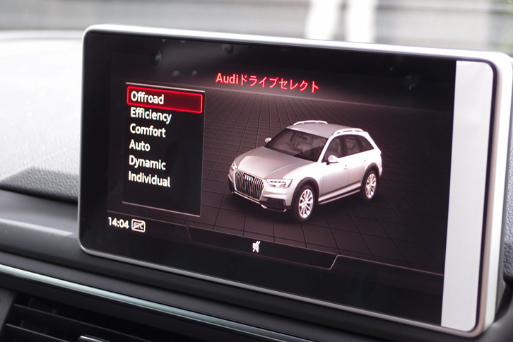 走行モードを変化させる「アウディドライブセレクト」には、オフロードモードが用意される。