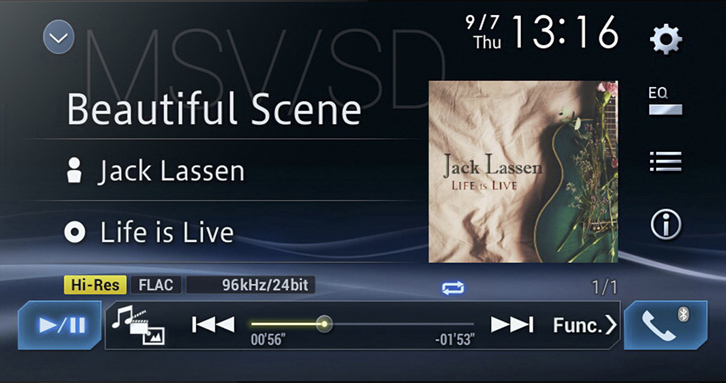 96kHz/24bitのハイレゾ音源はネイティブでハイレゾ再生。192kHz/32bitもダウンコンバートして再生できる。