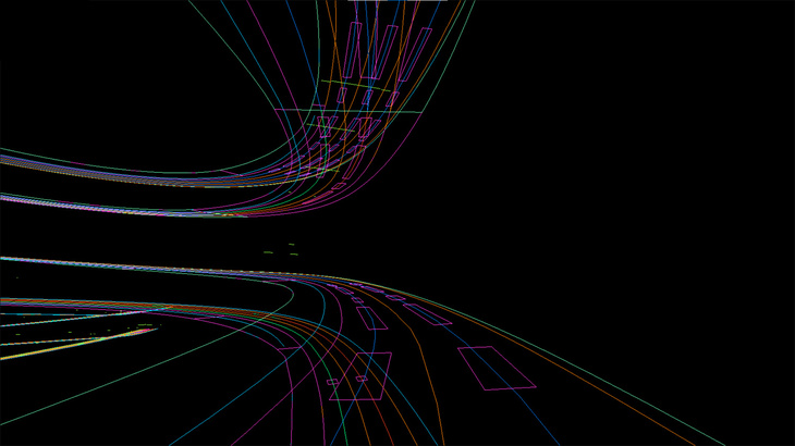 上の高精度3次元点群データから製作された、首都高速・大橋ジャンクションのHDマップ。