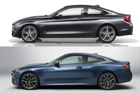 2013年登場の初代（上）と、2020年登場の現行型（下）のサイドビュー。両車の“横顔”部分にご注目。同じ距離やパースで撮った写真ではないだろうから、参考程度に見てほしいのだが、わずかながら、現行型のほうが鼻先が前方まで、低く伸びているのがわかるだろう。