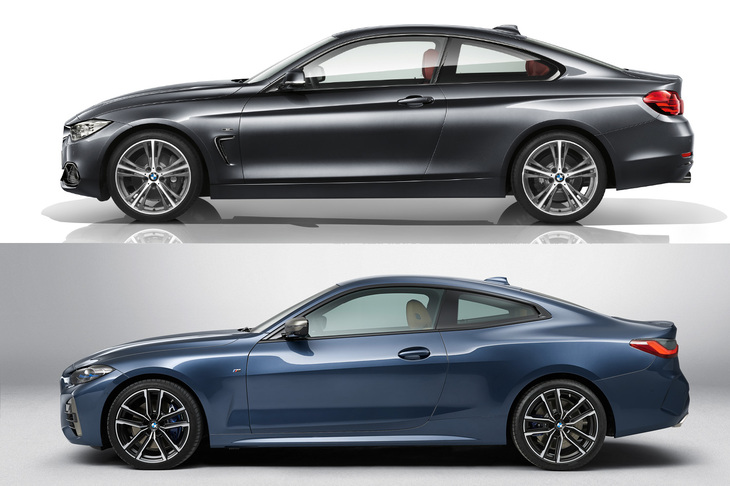 2013年登場の初代（上）と、2020年登場の現行型（下）のサイドビュー。両車の“横顔”部分にご注目。同じ距離やパースで撮った写真ではないだろうから、参考程度に見てほしいのだが、わずかながら、現行型のほうが鼻先が前方まで、低く伸びているのがわかるだろう。