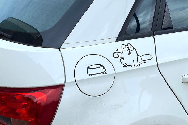 【写真4】猫が餌を欲している給油口ステッカー。