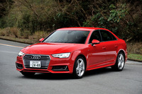 アウディA4 2.0 TFSIクワトロ スポーツ
	ボディーサイズ：全長×全幅×全高＝4740×1840×1410mm／ホイールベース：2825mm／車重：1660kg／駆動方式：4WD／エンジン：2リッター直4 DOHC 16バルブ ターボ／トランスミッション：7段AT／最高出力：252ps（185kW）/5000-6000rpm／最大トルク：37.7kgm（370Nm）/1600-4500rpm／タイヤ：（前）245/40R18 （後）245/40R18／車両本体価格：624万円