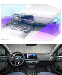 新型「1シリーズ」のデザインスケッチと実車のインテリア。