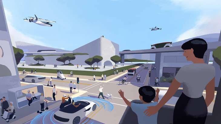 ホンダが思い描く2050年の交通のイメージ。安全な交通社会を実現するためには、自身の判断で道を選び、クルマを操りたいという私たちの意識も変えなければいけない……のかもしれない。