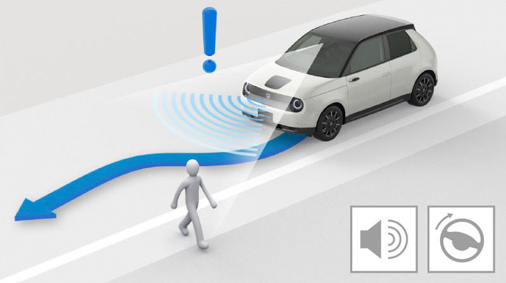 欧州仕様と日本仕様の違いは少なく、欧州仕様では歩行者との接触事故を操舵支援によって回避する「歩行者事故低減ステアリング」（写真）や、空調にプラズマクラスターの機能が備わらない程度とのこと。