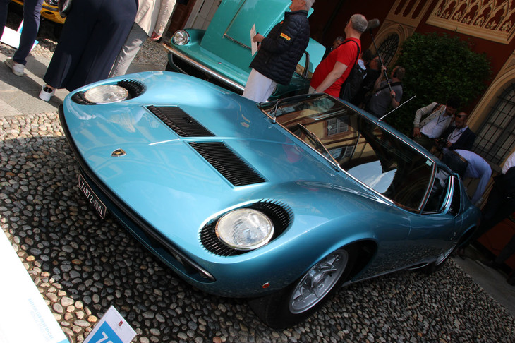 これは本物の1971年「ミウラP400S」。イタリアで活躍したロック歌手リトル・トニーが3台購入したうちの1台。2019年5月、イタリア・コモで開催されたコンコルソ・ヴィラ・デステにて。