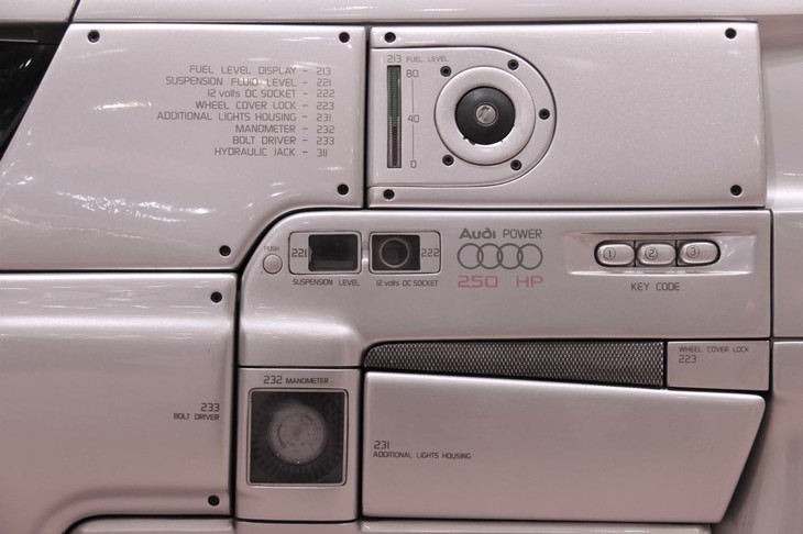 車外のコントロールパネルはクルマごとに、それも左右で微妙に違う。これは「アスピッド」の左サイド。