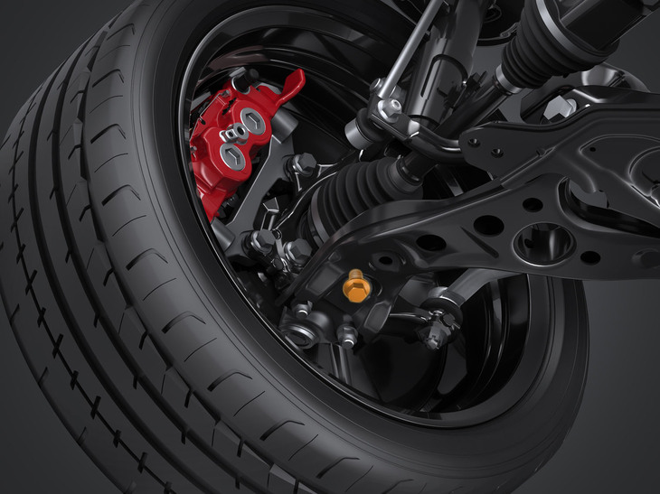 ロアアームとロアボールジョイントの締結部。締結剛性の高い特別なボルトを用いることで、ステアリング操作に対する応答性を向上させた。