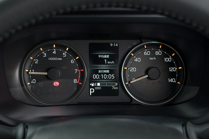 メーターはスポーティーな2眼式。トリップメーターはステアリングスイッチで操作できるため、盤面の棒がなくなっている。