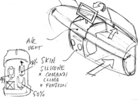 担当デザイナー、R.ジョリートが筆者に描いてくれた図。助手席側ダッシュボードを畳み室内を拡大できる。生産型に流用するかは不明。