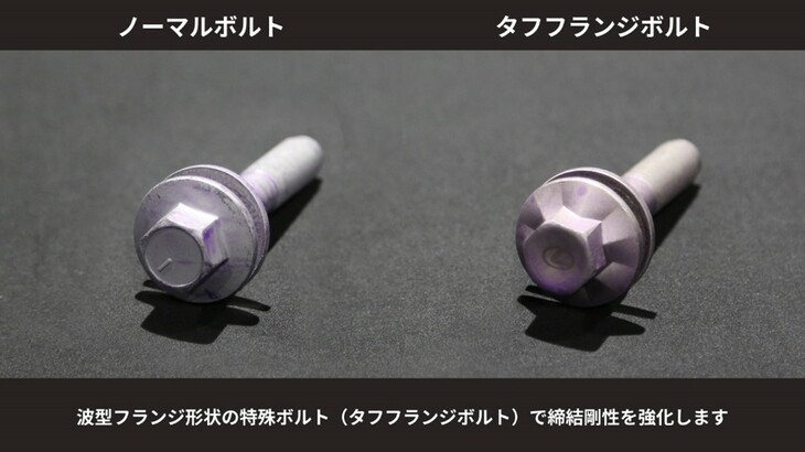 ノーマルボルト（写真左）とタフフランジボルト（同右）。