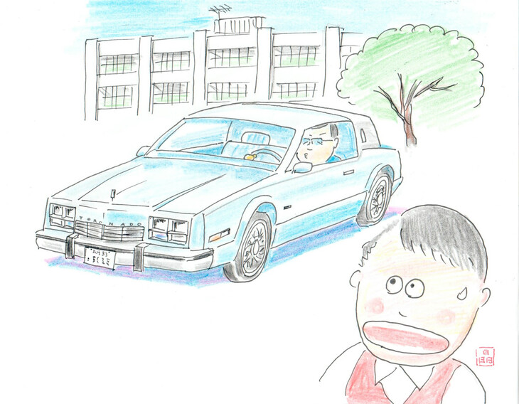 2代目「オールズモビル・トロネード」に乗る高校の担任教諭。筆者画。
